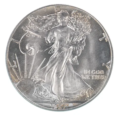 Beautiful Toned - 1987 American Silver Eagle 1 Troy Oz .999 Fine Silver *055