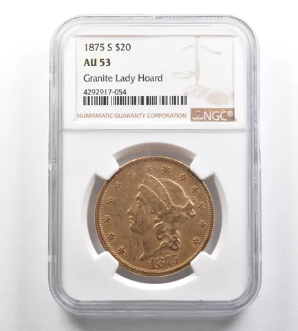 1875-S $20 Liberty Head Gold Double Eagle Granite Lady Hoard AU53 NGC *4291