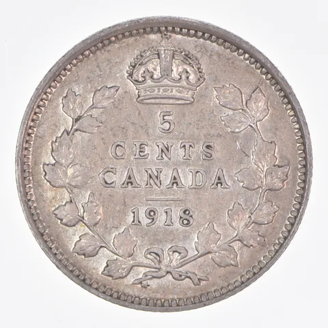 Better Date - 1918 Canada 5 Cents World Coin- Silver *258