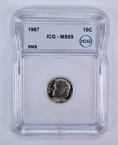 1967 Roosevelt Dime SMS MS69 ICG