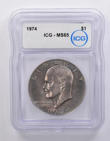 1974 Eisenhower $1 MS65 ICG Beautiful Blue Tone *7142