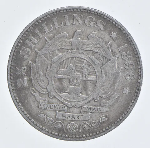 SILVER - WORLD Coin - 1896 South Africa 2 1/2 Shillings - World Silver Coin *853
