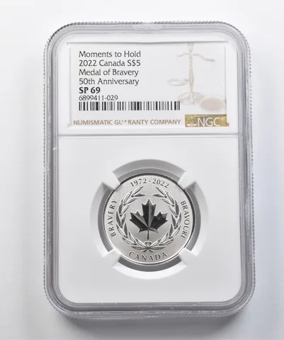 2022 Canada 5 Dollars Silver Medal Of Bravery 50th Anniversary SP69 NGC a4409