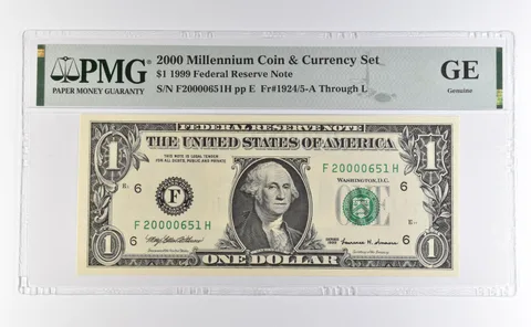 2000 Millennium Coin & Currency $1 1999 FRN Atlanta GA PMG Low Serial 651 a4598