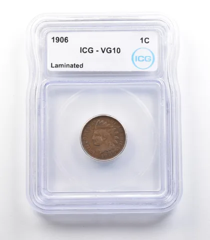 1906 Indian Head Cent Mint Error Laminated VG10 ICG *2318