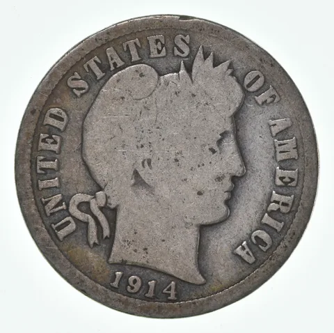 1914-S Barber Dime 90% Silver Average Circ
