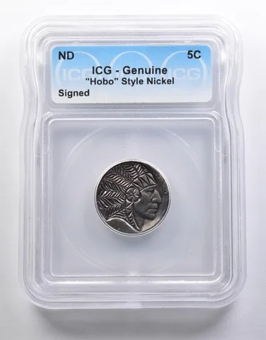 ND Indian Head Buffalo Nickel "Hobo" Style Signed Genuine ICG *6556