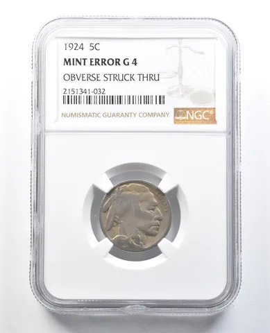 1924 Indian Head Buffalo Nickel Mint Error Obverse Struck Through G4 NGC *8228