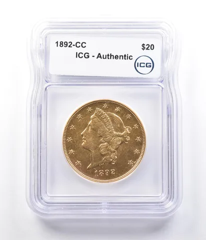 1892-CC $20 Liberty Head Gold Double Eagle Authentic ICG a2903