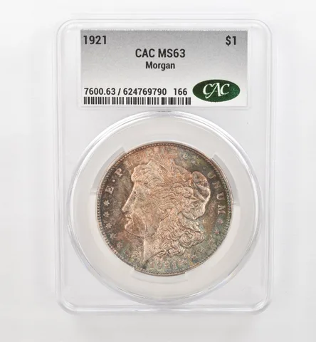 1921 Morgan Silver Dollar MS63 CAC CACg Beautiful Tone *0476