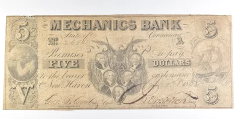1838 $5 New Haven CT Mechanics Bank Obsolete Note *0238