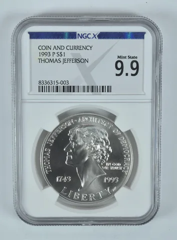 1993-P Jefferson Commemorative Coin & Currency Set Mint State 9.9 NGC X NGCX