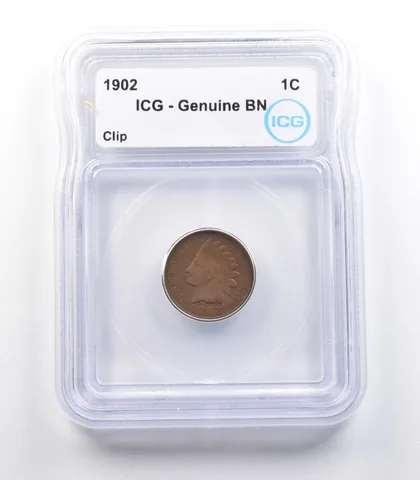 1902 Indian Head Cent Mint Error Clip Genuine BN ICG *2309