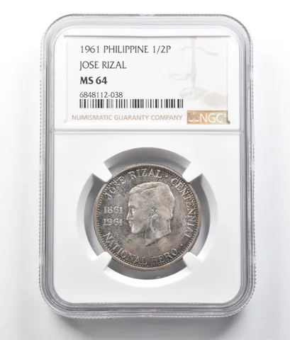 1961 Philippines 1/2 Peso Jose Rizal MS64 NGC *7044