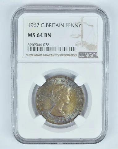 MS64 BN 1967 Great Britain Penny - Graded NGC - Electric Tone *8942