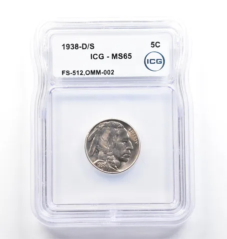 1938-D/S Indian Head Buffalo Nickel FS-512 OMM-002 MS65 ICG *9841