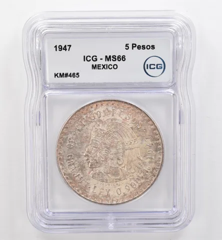 1947 Mo Mexico 5 Pesos KM#465 MS66 ICG Beautiful Tone *9495