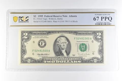 1995 $2 Atlanta GA FRN Fr#1936-F Superb Gem Unc 67 PPQ PCGS *0666