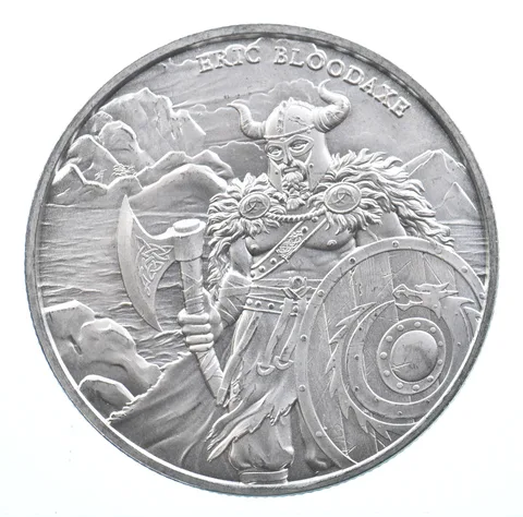 VINTAGE Art Bar/Round Legendary WarriorsEric Bloodaxe .999 Silver 1 T Oz *867