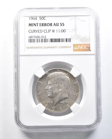 1964 Kennedy Half Dollar Mint Error Curved Clip @ 11:00 AU55 NGC *8268