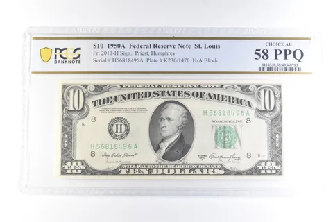 1950 A $10 St Louis MO FRN Fr#2011-H Choice AU 58 PPQ PCGS a6066