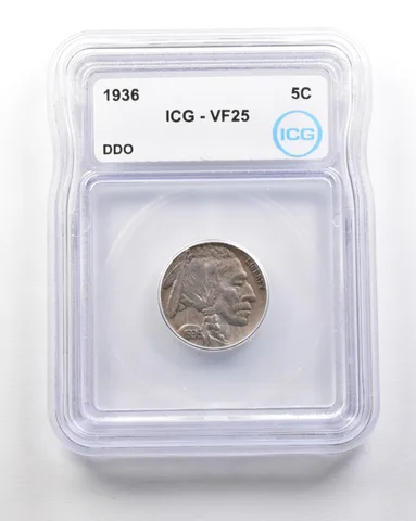 1936 Indian Head Buffalo Nickel Mint Error DDO VF25 ICG *1725