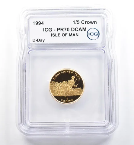 1994 Isle Of Man 1/5 Crown Gold D-Day PR70 DCAM ICG *6499