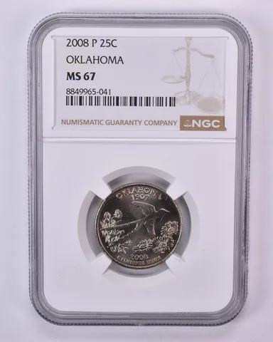 2008-P Washington State Quarter Oklahoma MS67 NGC Brown Label