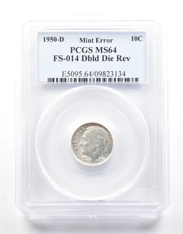 1950-D Roosevelt Dime FS-014 DDR Mint Error MS64 PCGS *2149