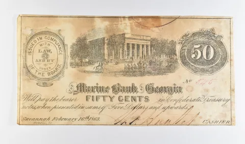 1863 50 Cents Savannah GA Marine Bank Obsolete Note *8909