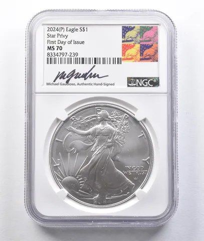 2024 (P) American Silver Eagle Star Privy Gaudioso FDOI MS70 NGC *2949