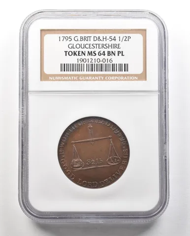 1795 Great Britain D&H-54 1/2 Penny Gloucestershire Token MS64 BN PL NGC *4736