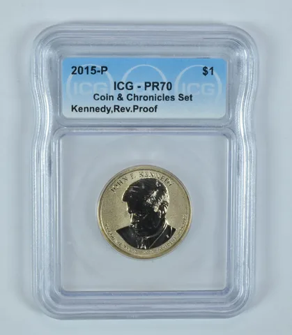 2015-P Presidential $1 John F Kennedy Coin & Chronicles Set Reverse PR70 ICG