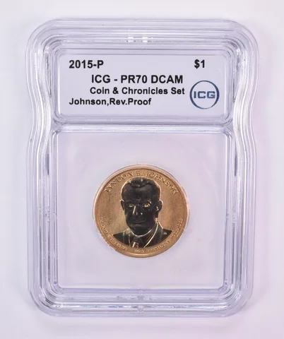 2015-P Presidential $1 Johnson Coin & Chronicles Set Reverse PR70 DCAM ICG