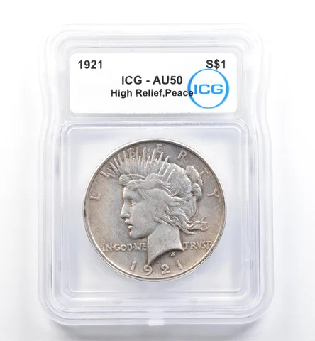 1921 Peace Silver Dollar High Relief AU50 ICG *9879