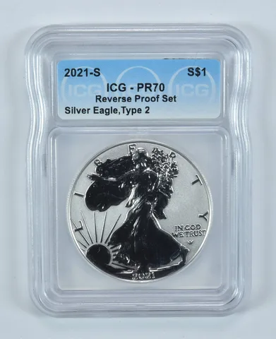 2021-S American Silver Eagle Type 2 Reverse Proof Set Reverse PR70 ICG
