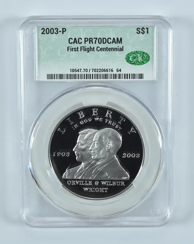 2003-P First Flight Commemorative Silver Dollar PR70 DCAM CAC CACg