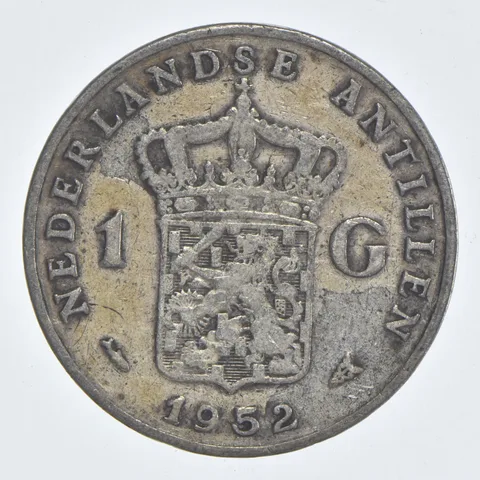 SILVER WORLD Coin 1952 Netherlands Antilles 1 Gulden World Silver Coin *863