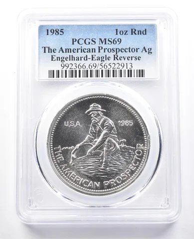 1985 Engelhard Prospector 1 Oz Silver Round Eagle Reverse MS69 PCGS