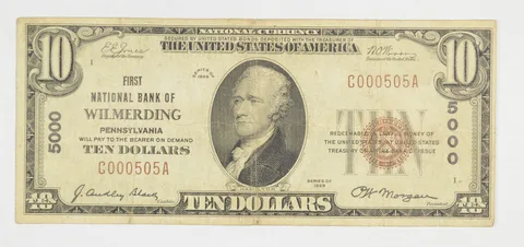 1929 $10 National Currency Note - Wilmerding, PA - Low Serial # a5958