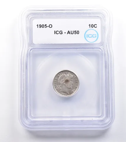 1905-O Barber Dime AU50 ICG a4875