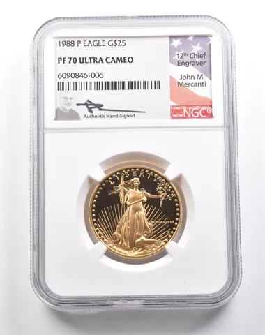 1988-P $25 American Gold Eagle Mercanti 1/2 Oz Gold PF70 UCAM NGC a5439