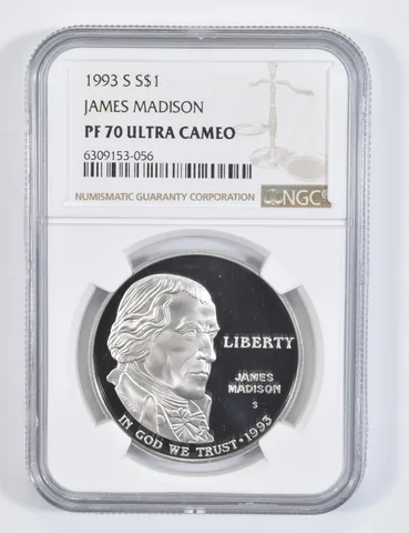 1993-S James Madison Commemorative Proof Silver Dollar PF70 UCAM NGC