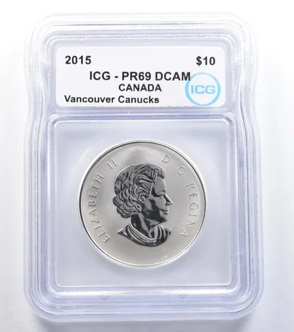 2015 Canada 10 Dollars Vancouver Canucks Silver PR69 DCAM ICG a7922
