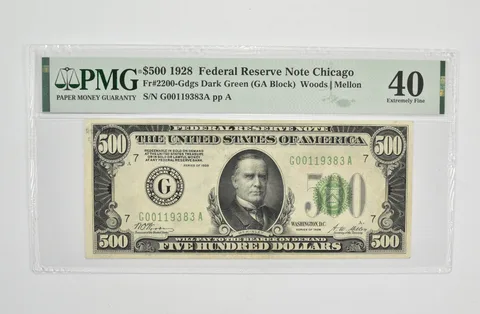 $500 1928 Chicago IL FR Note PMG 40 XF Fr# 2200-Gdgs (GA Block) Dark Green *0727