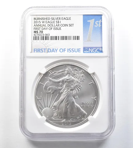 2015-W Burnished Silver Eagle Annual Dollar Coin Set FDOI MS70 NGC *0416