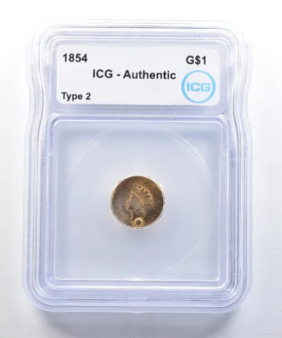 1854 $1 Indian Princess Head Gold Dollar Type 2 Authentic ICG *1596