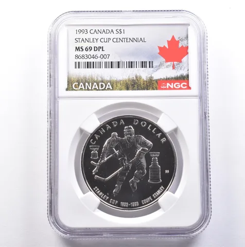 1993 Canada 1 Dollar Silver Stanley Cup Centennial MS69 DPL NGC a9150