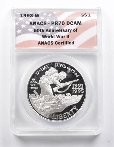 PR70 DCAM 1993-W WWII 59th Anniversary Commemorative Silver Dollar ANACS *1020