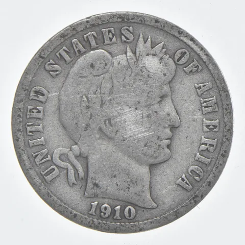 1910 (P) Barber Dime 90% Silver VG Condition